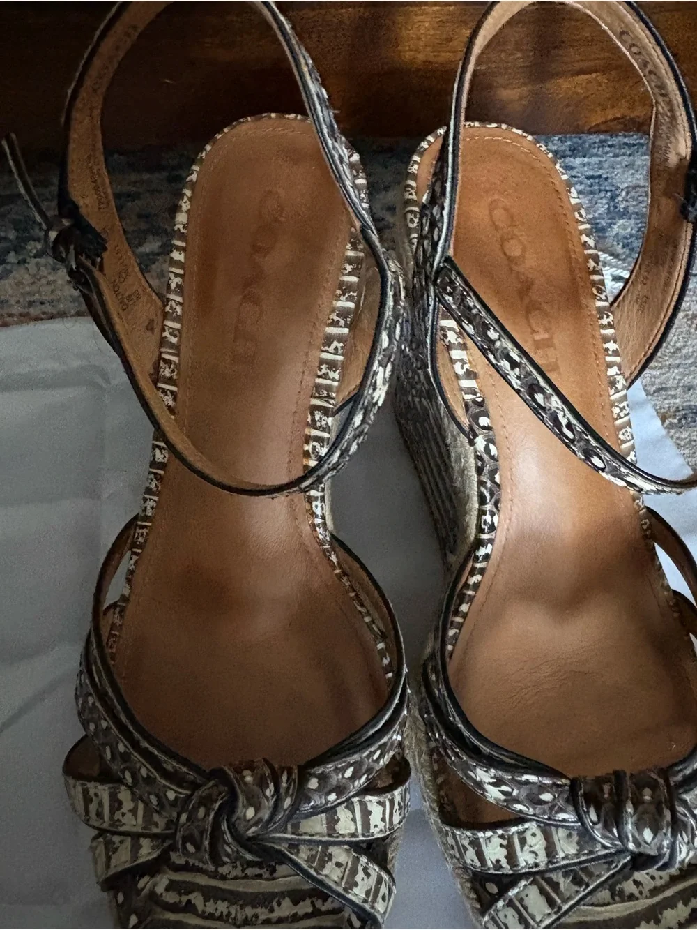 Coach Brown & Cream Patterned Wedge Sandals